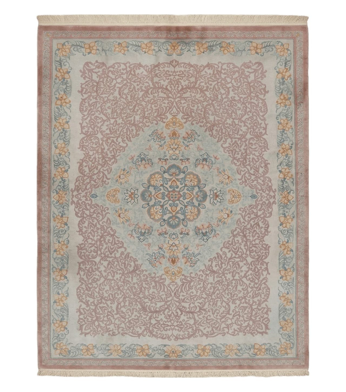 9' X 12' Vintage Handmade Chinese Carving Sculpture Wool Rug Flower Design Pink Carpet