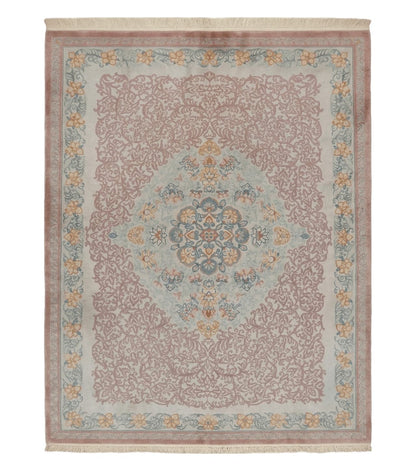 9' X 12' Vintage Handmade Chinese Carving Sculpture Wool Rug Flower Design Pink Carpet