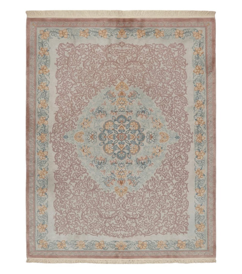 9' X 12' Vintage Handmade Chinese Carving Sculpture Wool Rug Flower Design Pink Carpet
