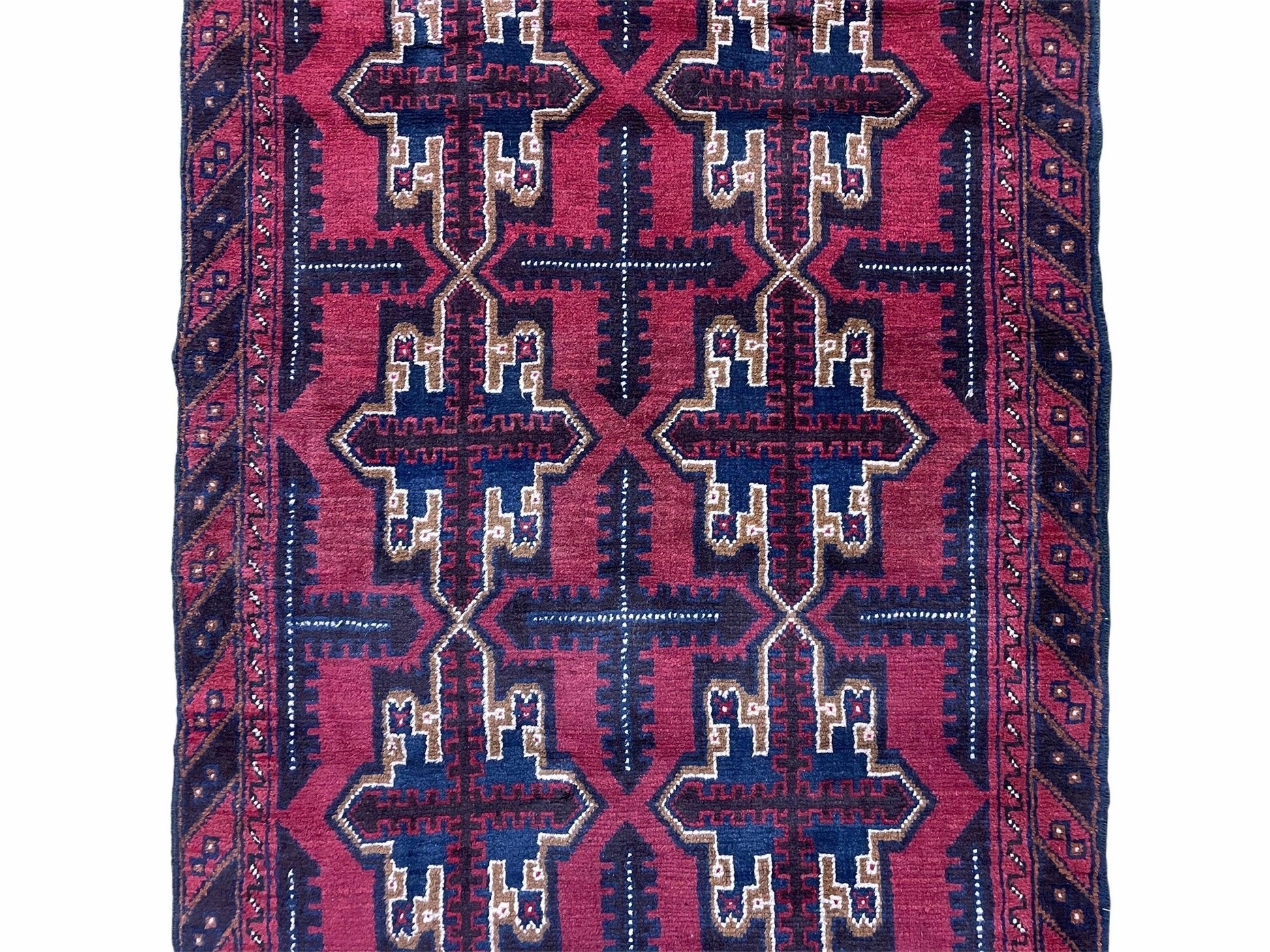 3X5 Vintage Handmade Tribal Wool Rug Balouchi Rug Afghan Rug Red Beige Blue Nice - Nuvé