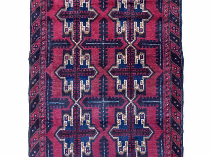 3X5 Vintage Handmade Tribal Wool Rug Balouchi Rug Afghan Rug Red Beige Blue Nice - Nuvé