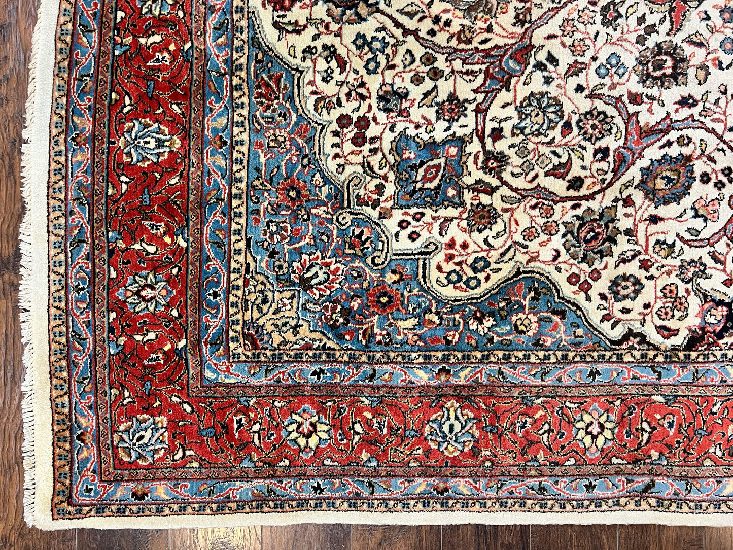 Persian Sarouk Rug 8x12, Wool Hand Knotted Antique Carpet, Floral Medallion, Cream Red, Traditional Oriental Rug - Nuvé