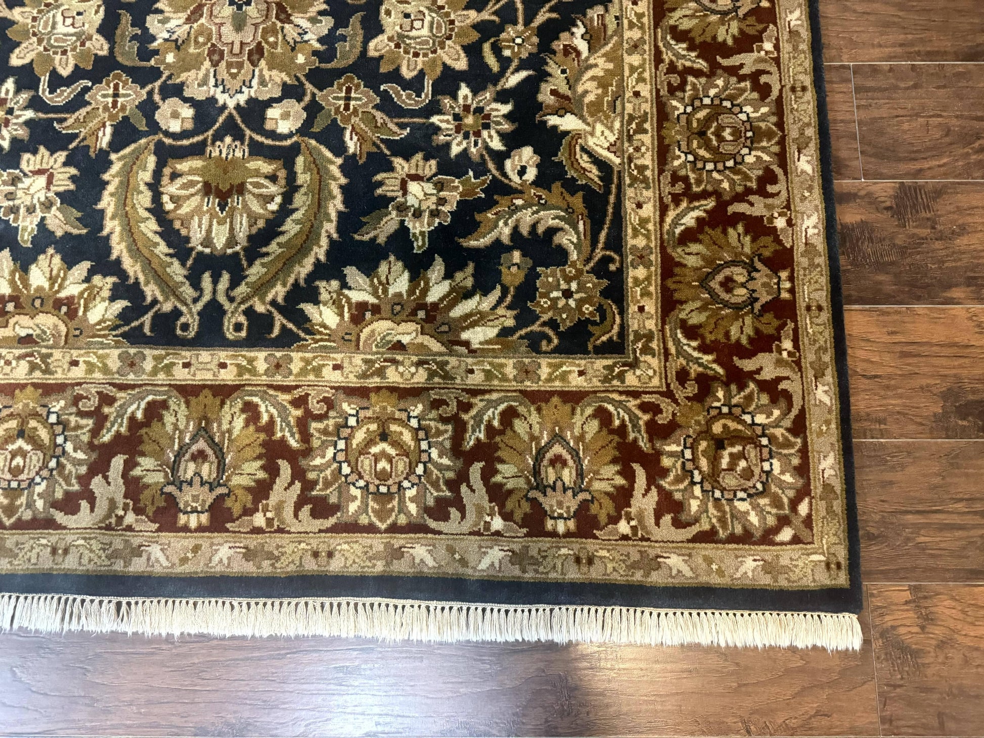 Indian Agra Rug 6x9, Floral, Traditional Rug, Dark Green Maroon Tan - Nuvé
