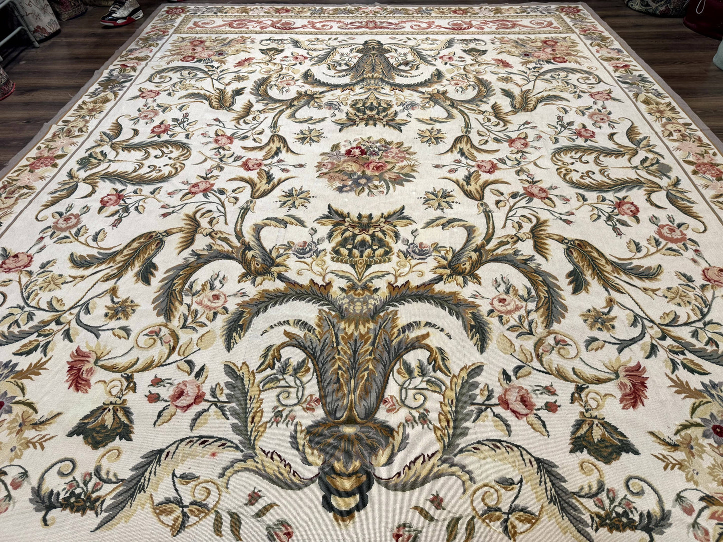 Aubusson Needlepoint Rug 10x14, Elegant European French Carpet, Vintage Carpet - Nuvé