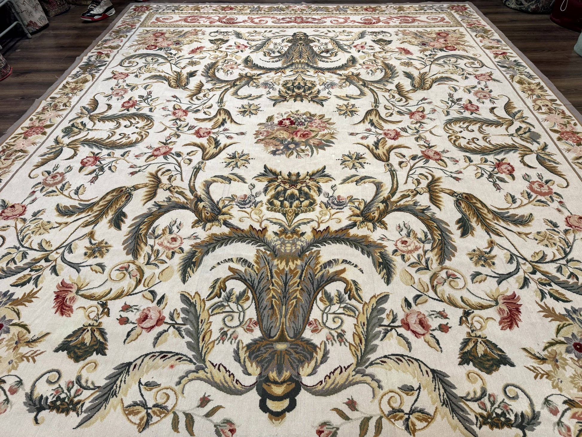Aubusson Needlepoint Rug 10x14, Elegant European French Carpet, Vintage Carpet - Nuvé