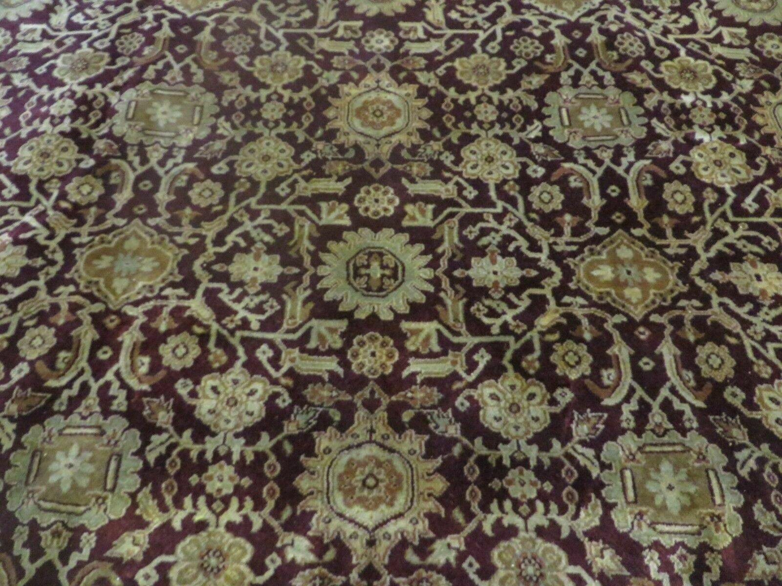 Indian Agra Rug 10x14 Vintage Handmade Larastan Wool Carpet Maroon Floral - Nuvé