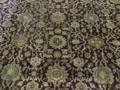 Indian Agra Rug 10x14 Vintage Handmade Larastan Wool Carpet Maroon Floral - Nuvé