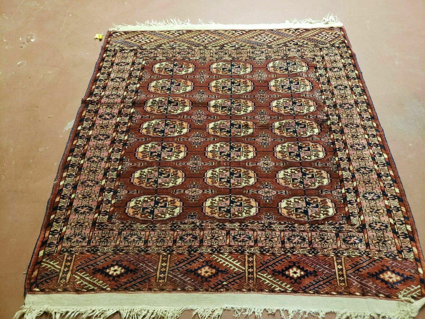 4' X 4' Antique Handmade Turkoman Bokhara Balouch Woven Wool Rug Brick Red Nice - Nuvé