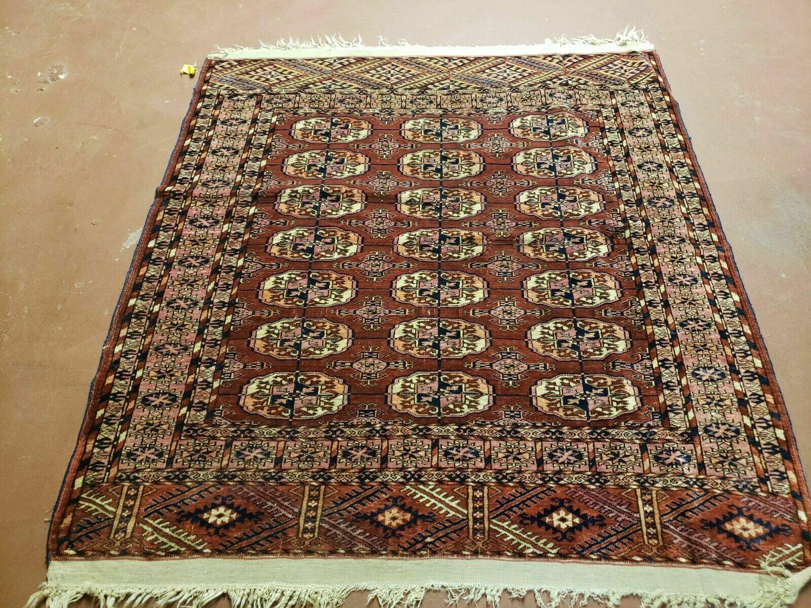 4' X 4' Antique Handmade Turkoman Bokhara Balouch Woven Wool Rug Brick Red Nice - Nuvé