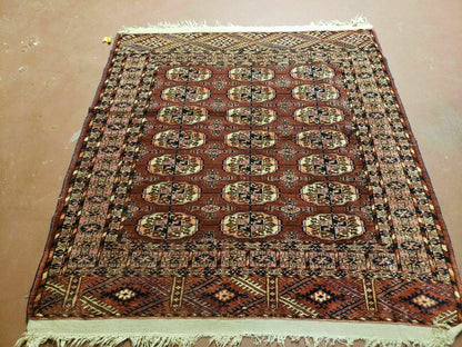 4' X 4' Antique Handmade Turkoman Bokhara Balouch Woven Wool Rug Brick Red Nice - Nuvé