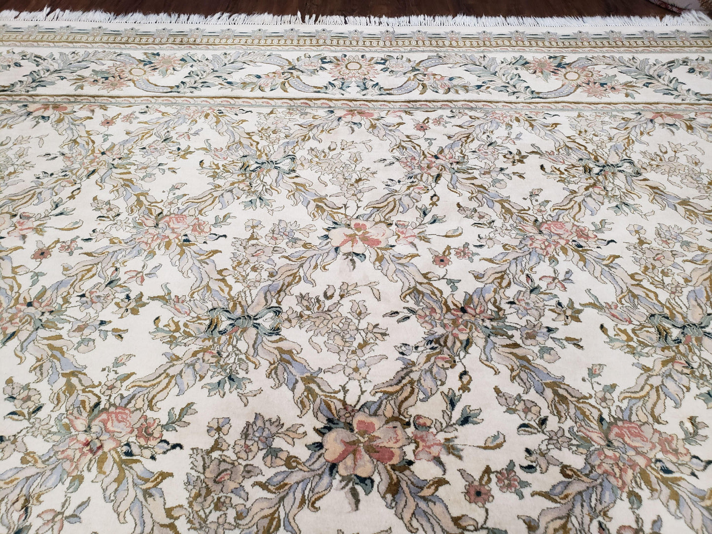 Pak Persian Floral Rug 11 x 12.6, Ivory, Very Fine, Hand Knotted - Nuvé