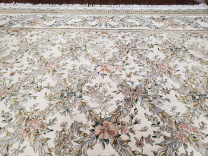 Pak Persian Floral Rug 11 x 12.6, Ivory, Very Fine, Hand Knotted - Nuvé