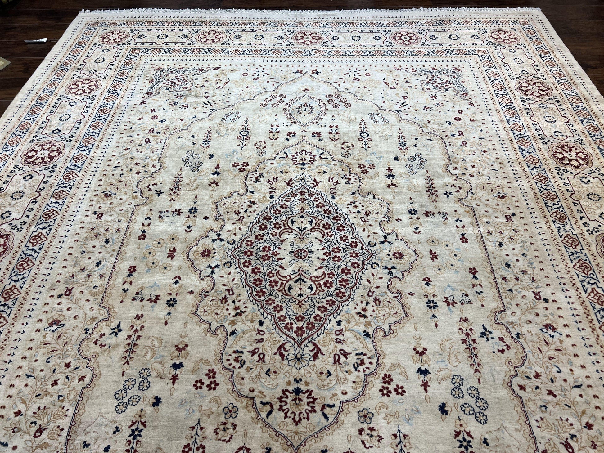 Pak Persian Rug 9x11, Very Fine Hand Knotted Oriental Carpet, Haji Jalili Design, Ivory/Cream, Wool Handmade Room Sized Rug 9 x 11 ft, Nice - Nuvé