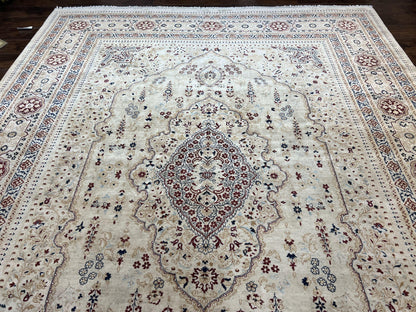 Pak Persian Rug 9x11, Very Fine Hand Knotted Oriental Carpet, Haji Jalili Design, Ivory/Cream, Wool Handmade Room Sized Rug 9 x 11 ft, Nice - Nuvé