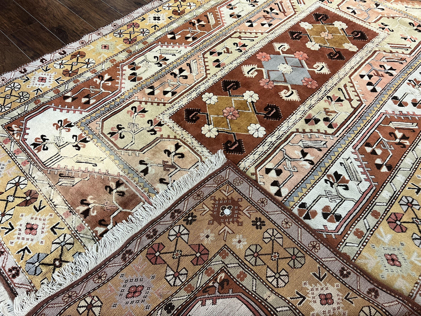 Turkish Rug 7x10, Wool Hand Knotted Vintage Carpet, Geometric Kazak Pattern - Nuvé