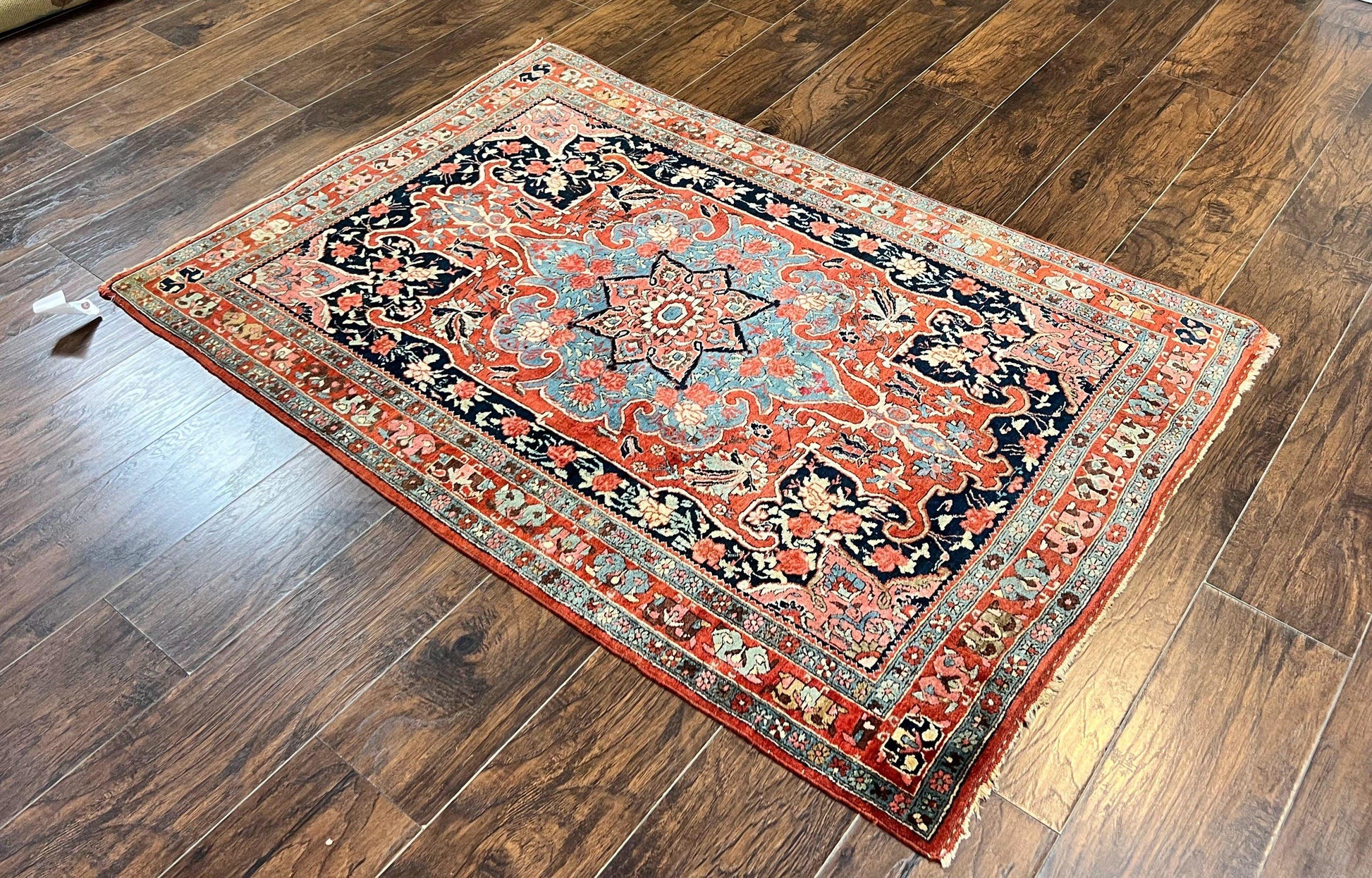 Antique Persian Bidjar Rug 4x5, Red and Blue, Hand Knotted Wool Carpet - Nuvé