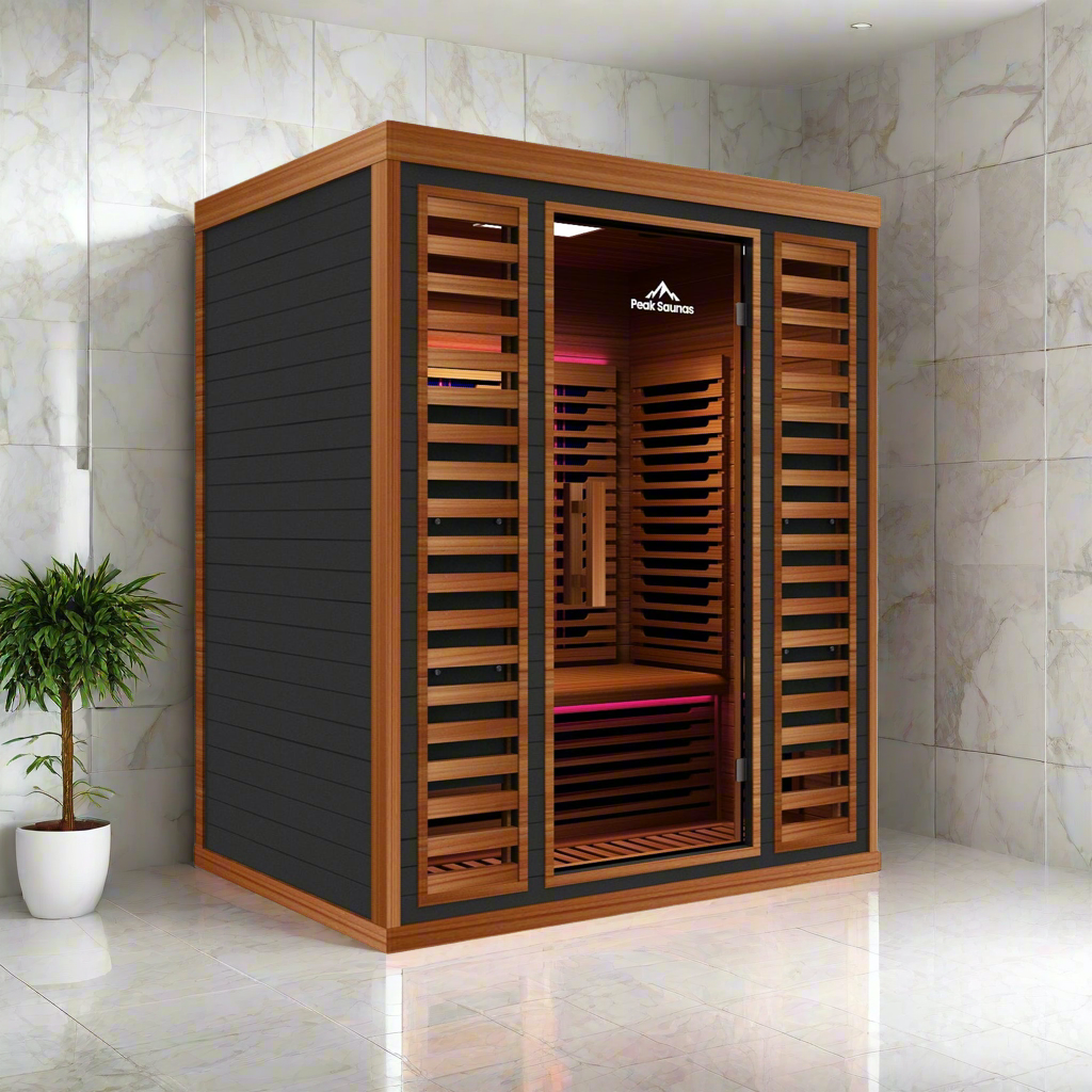 Peak Saunas Matterhorn Luxury 3-Person Full Spectrum Infrared Sauna with Two XL Medical-Grade Red Light Therapy Panels & Smart WiFi App Control - Nuvé