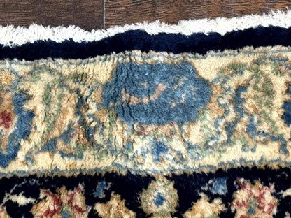 Large Persian Kerman Rug 10x14, Navy Blue and Beige, Floral Medallion, Traditional Elegant Persian Carpet, Signed by Masterweaver - Nuvé