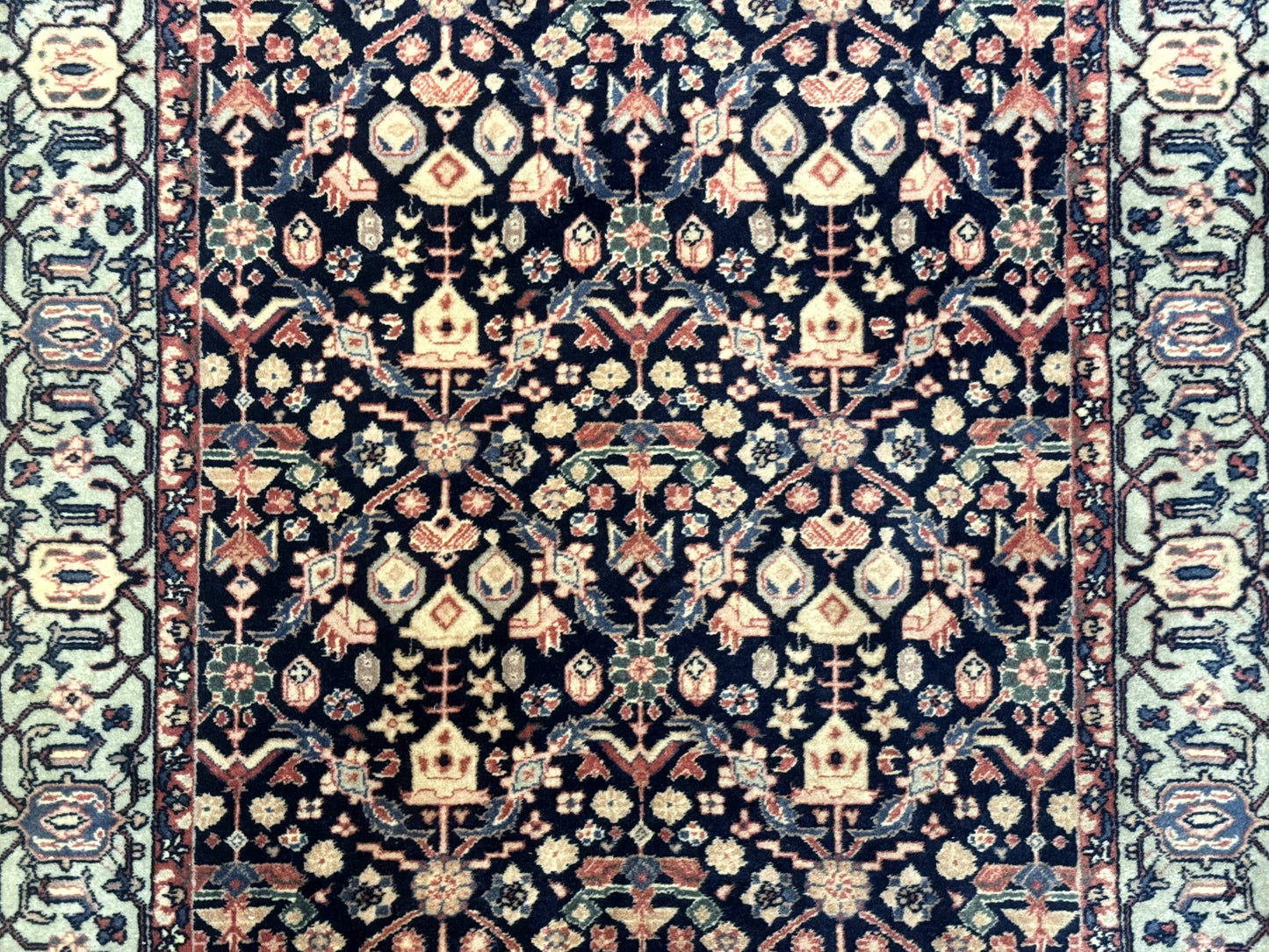 Indo Persian Runner Rug 2.8 x 12, Navy Blue, Floral, Fine 270 KPSI - Nuvé