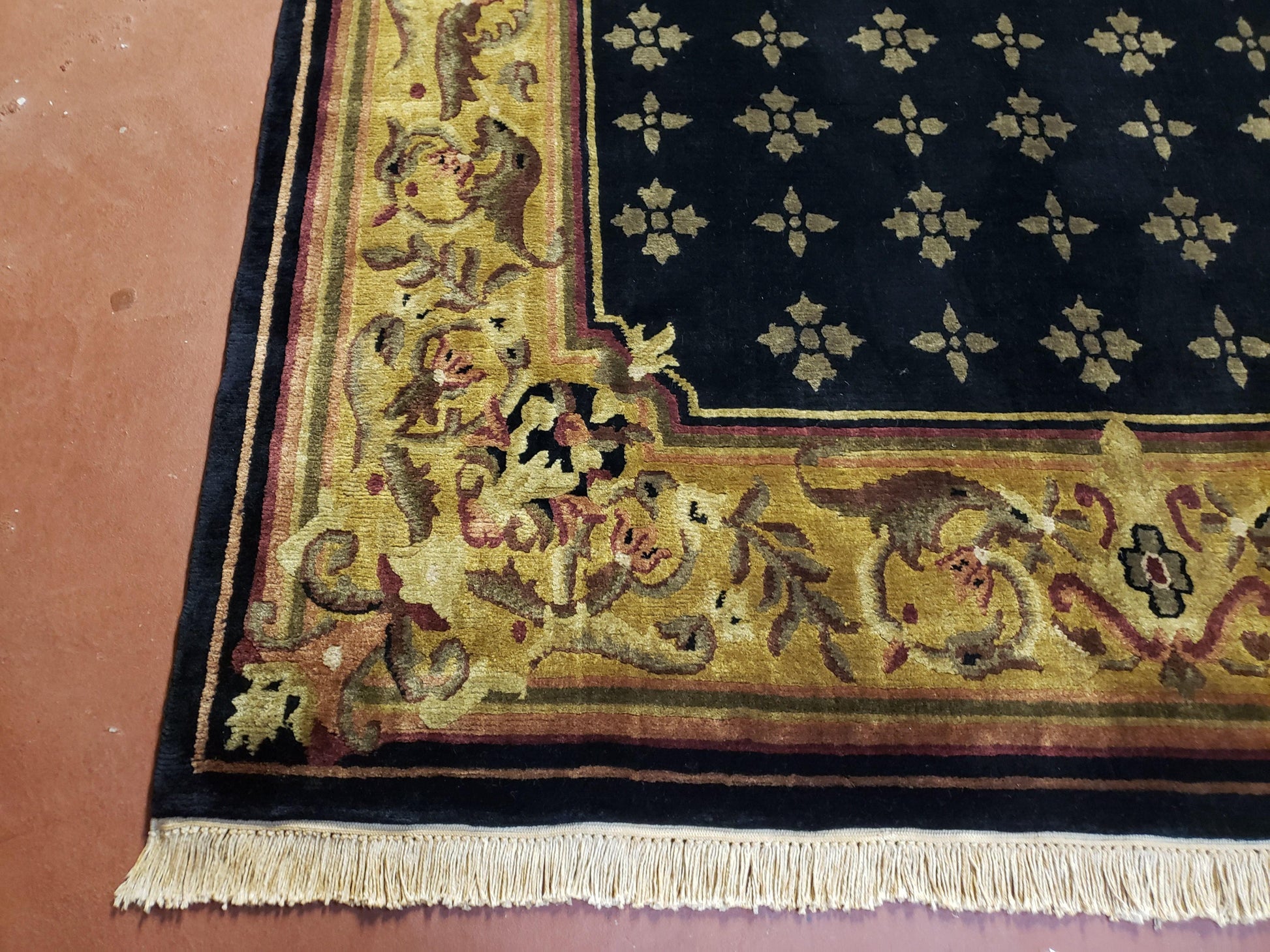 6x9 Aubusson Design Nepali Tibetan Rug Black & Tan Hand-Knotted Wool Carpet Soft Plush Pile New Rug Nice - Nuvé