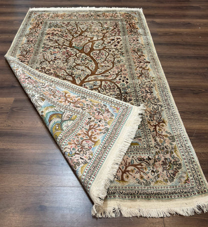 Indian Kashmiri Silk Rug 4x7, Tree of Life Design, Very Fine 380 KPSI, Birds - Nuvé