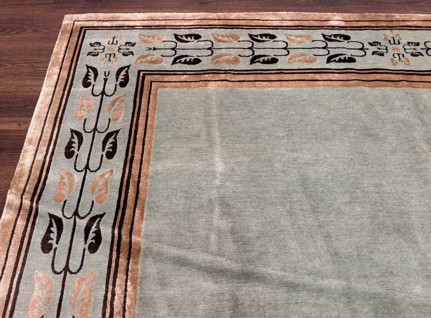 Palace Size Nepali Rug 9x18, Open Field, Light Mint Green, Wool Hand Knotted, Modern Contemporary - Nuvé