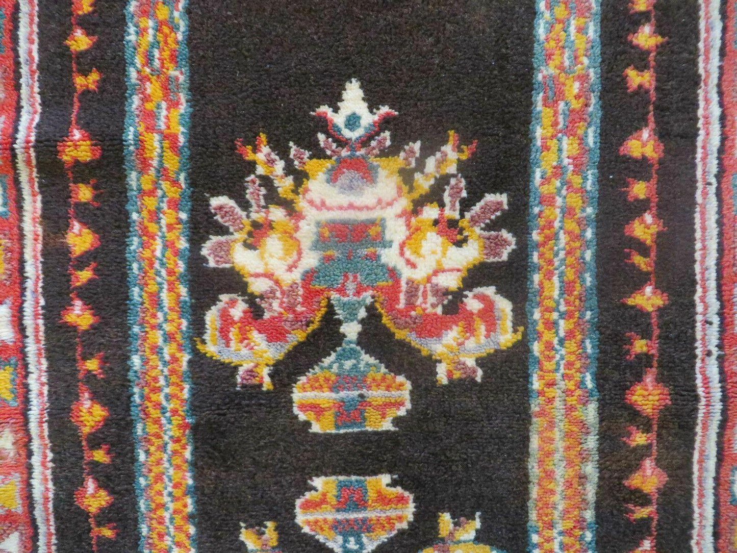 Antique Moroccan Runner Rug 3x7, Moroccan Prayer Rug, Double Mehrab Prayer Arches, Black and Red, Hand-Knotted Wool Carpet, Hallway Rug Nice - Nuvé