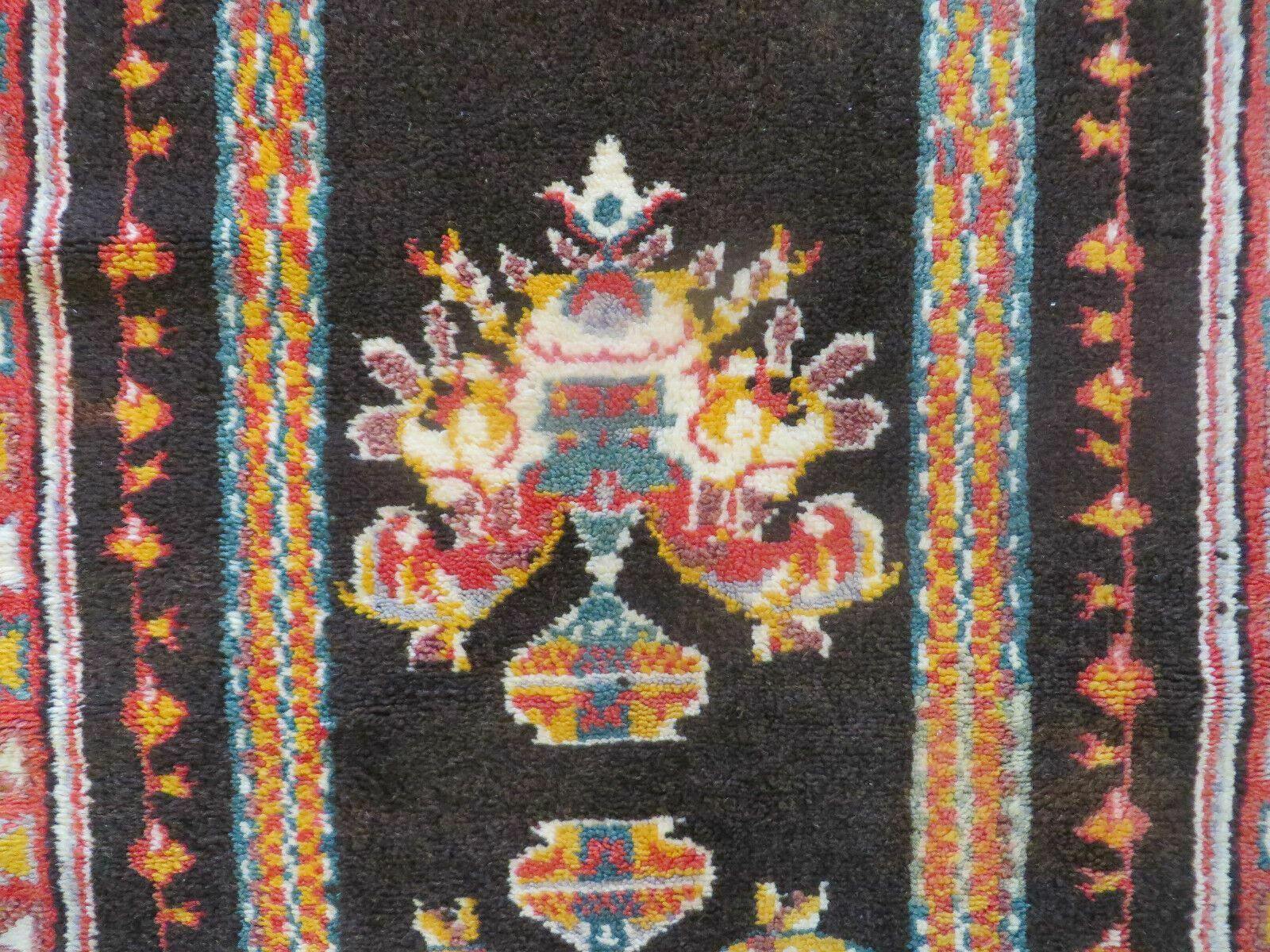Antique Moroccan Runner Rug 3x7, Moroccan Prayer Rug, Double Mehrab Prayer Arches, Black and Red, Hand-Knotted Wool Carpet, Hallway Rug Nice - Nuvé
