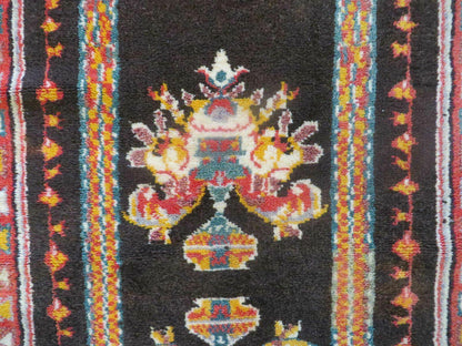 Antique Moroccan Runner Rug 3x7, Moroccan Prayer Rug, Double Mehrab Prayer Arches, Black and Red, Hand-Knotted Wool Carpet, Hallway Rug Nice - Nuvé