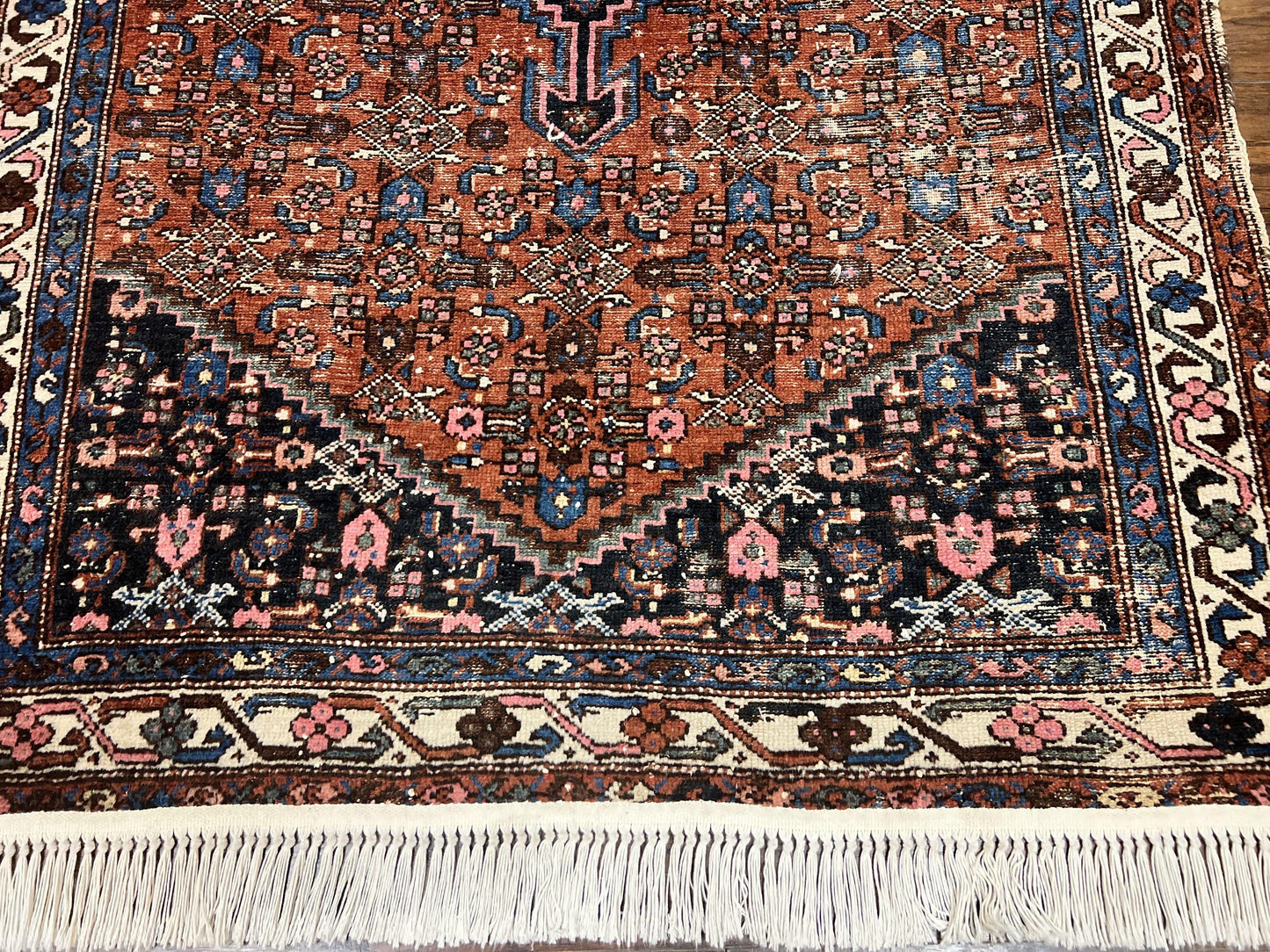 Red Persian Hamadan Rug 4x6, Wool Handmade Antique Carpet, Geometric Medallion Rug, Oriental Rug 4 x 6, Persian Tribal Rug, Hand Knotted Rug - Nuvé