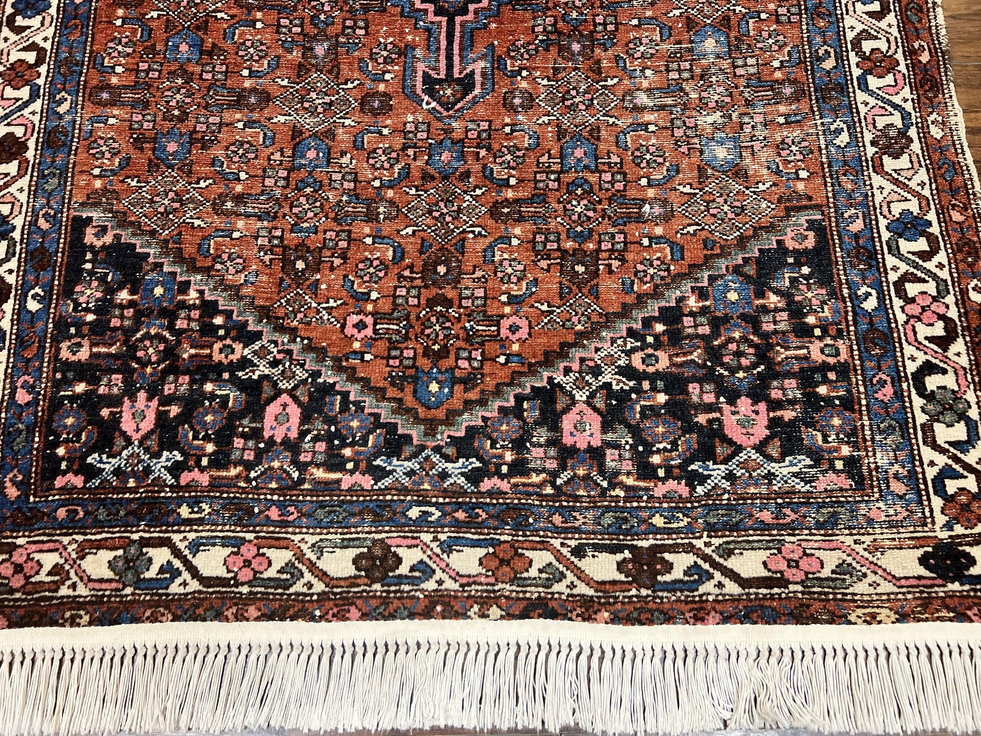 Red Persian Hamadan Rug 4x6, Wool Handmade Antique Carpet, Geometric Medallion Rug, Oriental Rug 4 x 6, Persian Tribal Rug, Hand Knotted Rug - Nuvé