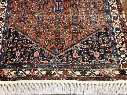 Red Persian Hamadan Rug 4x6, Wool Handmade Antique Carpet, Geometric Medallion Rug, Oriental Rug 4 x 6, Persian Tribal Rug, Hand Knotted Rug - Nuvé