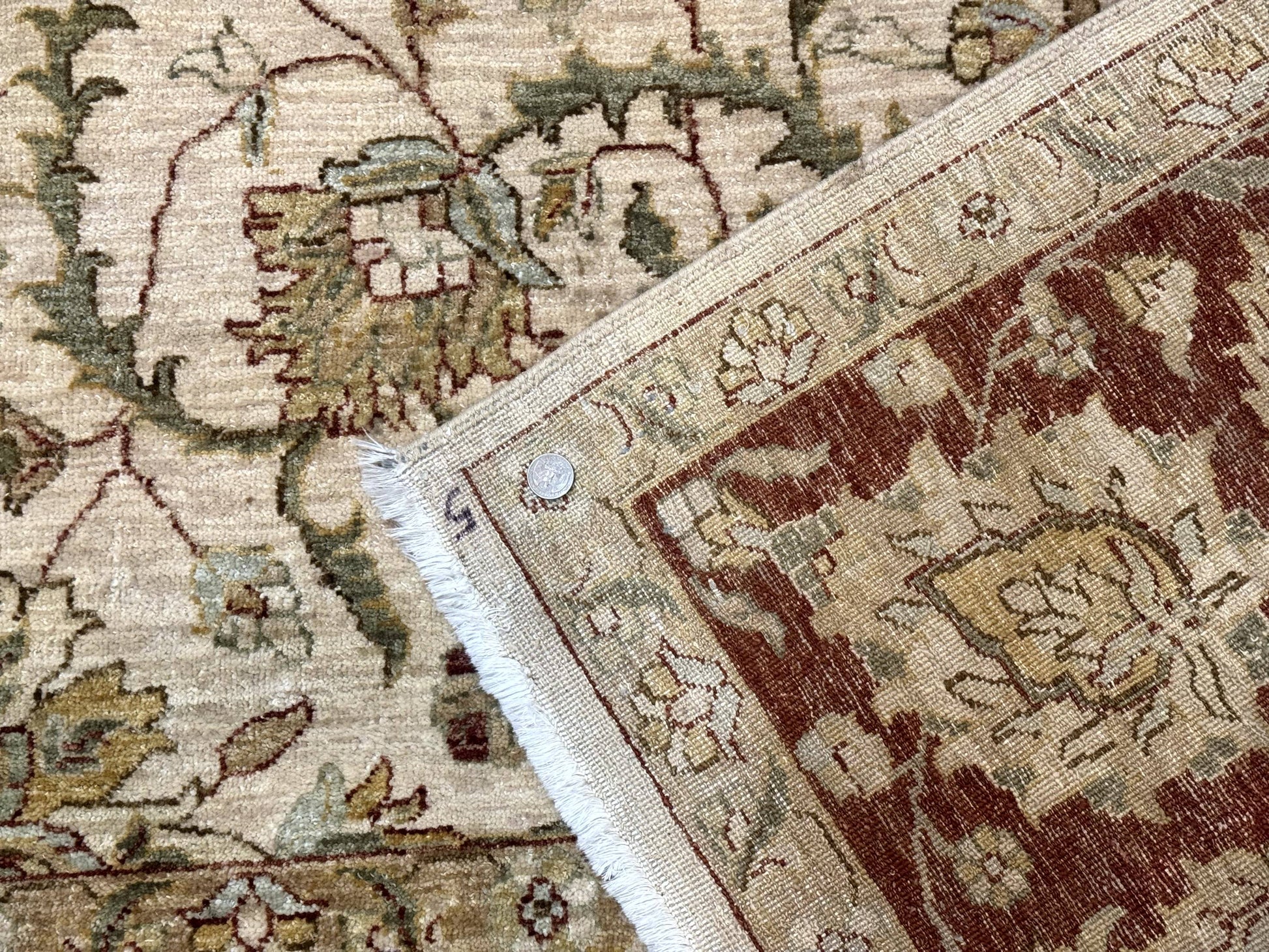 Pakistani Rug 9x12, Floral Allover Peshawar Carpet, Chobi, Beige and Rust Red, Traditional - Nuvé