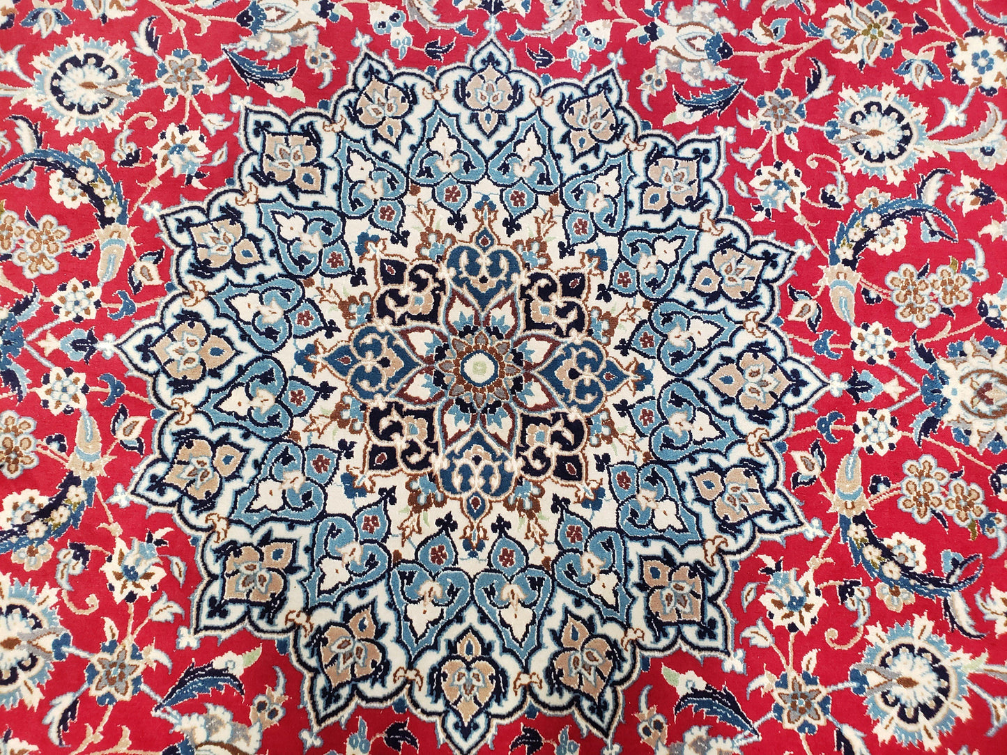 Persian Nain Rug 8x12, Red and Ivory, Signed - Nuvé
