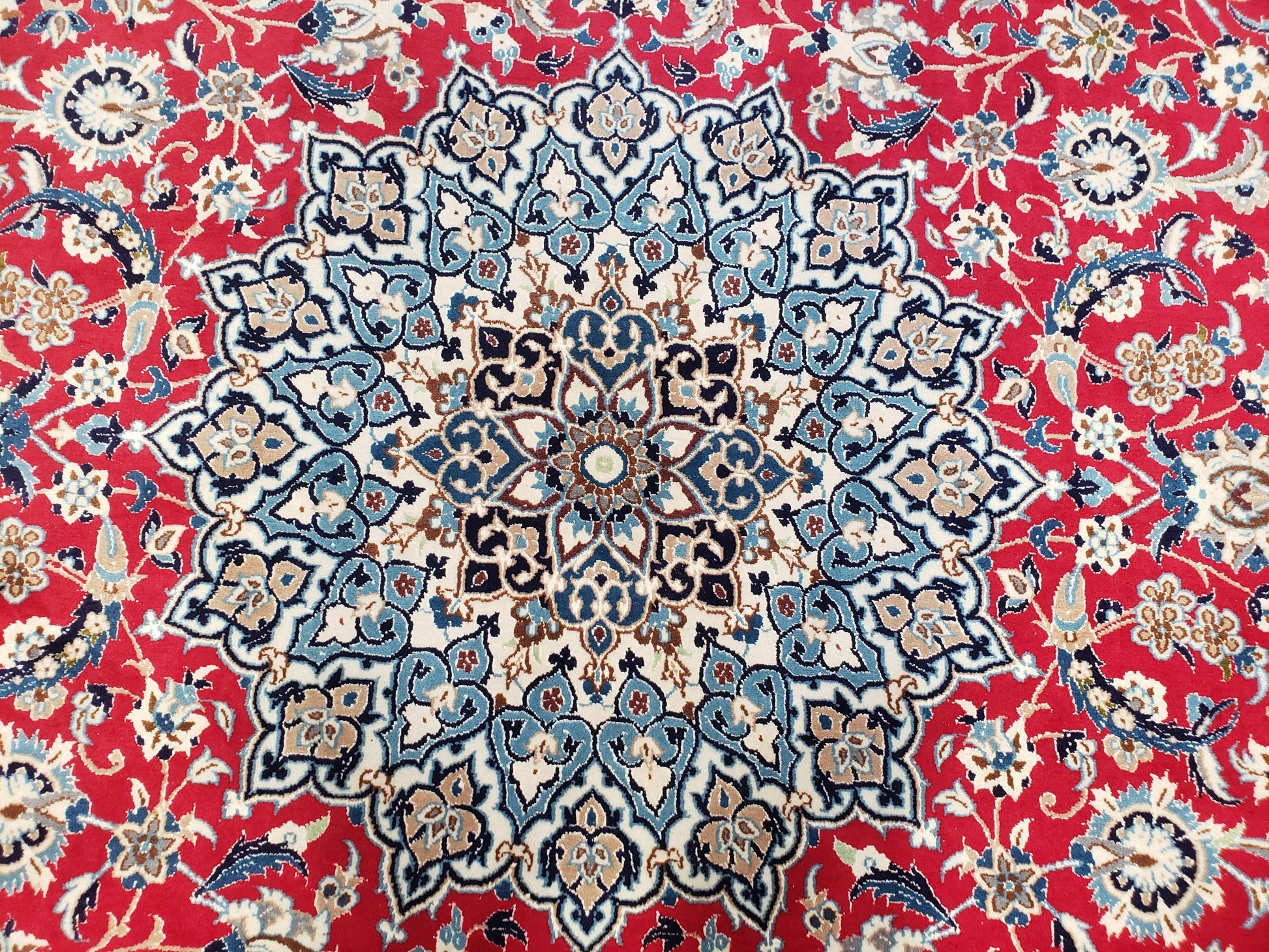 Persian Nain Rug 8x12, Red and Ivory, Signed - Nuvé