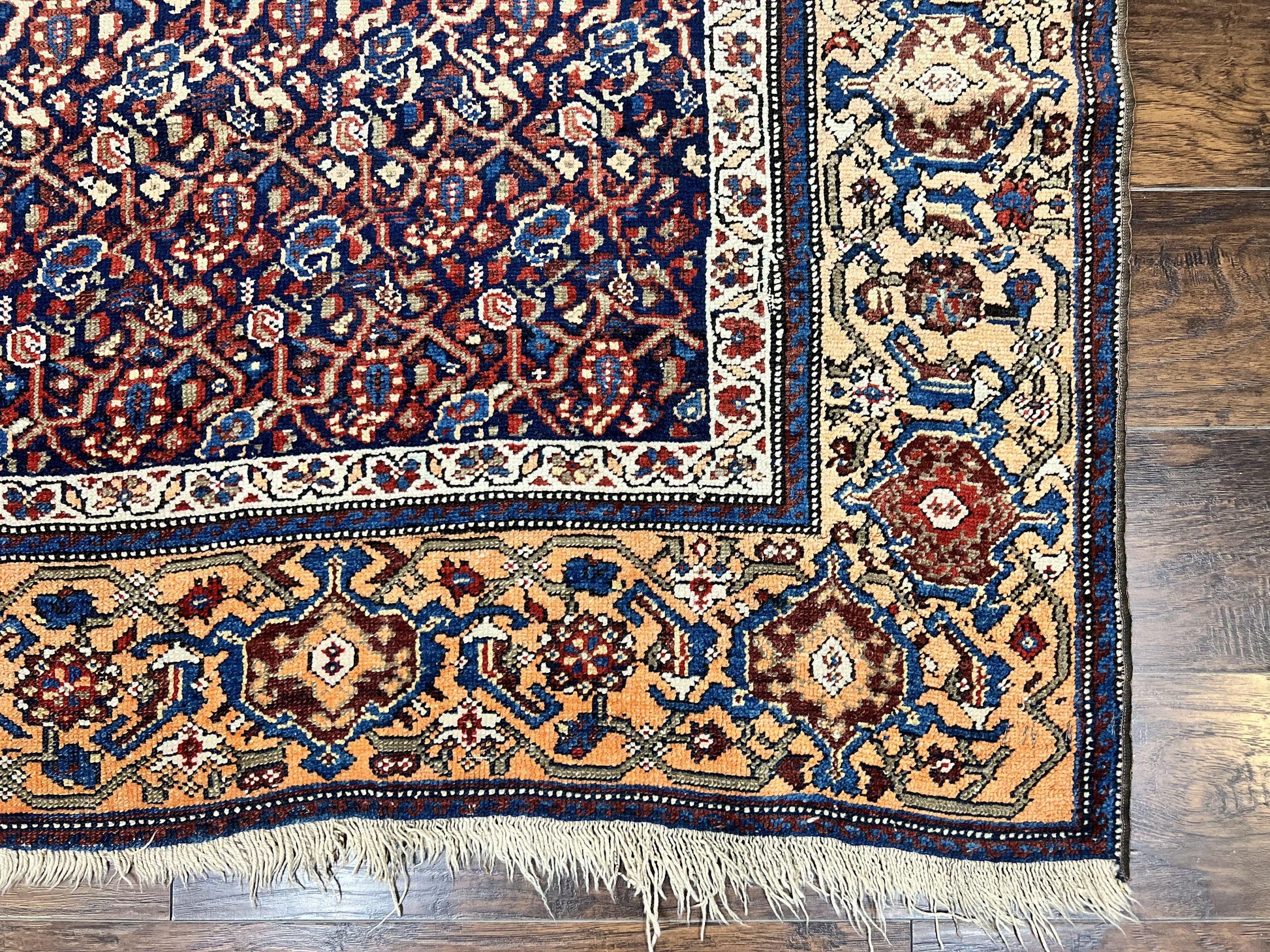 Persian Senneh Rug 4x8, Wool Hand Knotted Antique Kurdish Carpet, Navy Blue Oriental Area Rug, 4 x 8 Rug - Nuvé