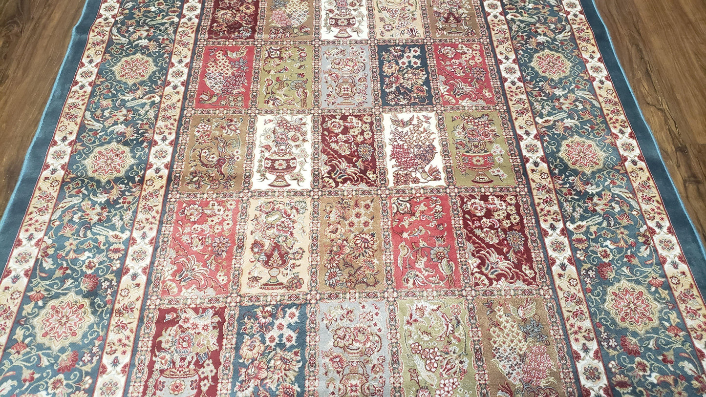 Silk Carpet 4x6 Blue, Panel Design, Four Seasons Pattern, Super Fine & Soft, Bamboo Silk, 4 x 6 Oriental Area Rug, High Quality, New Rug - Nuvé