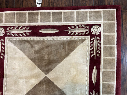 Indo Tibetan Rug 10x14, Nepali Carpet, Large Soft Wool Area Rug, Olive Tan Maroon, Contemporary Rug 10 x 14 ft Living Room Rug, Handmade Rug - Nuvé