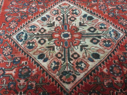 5' 6" X 10' Antique Handmade India Floral Oriental Wool Rug Veg Dyes Red Nice - Nuvé
