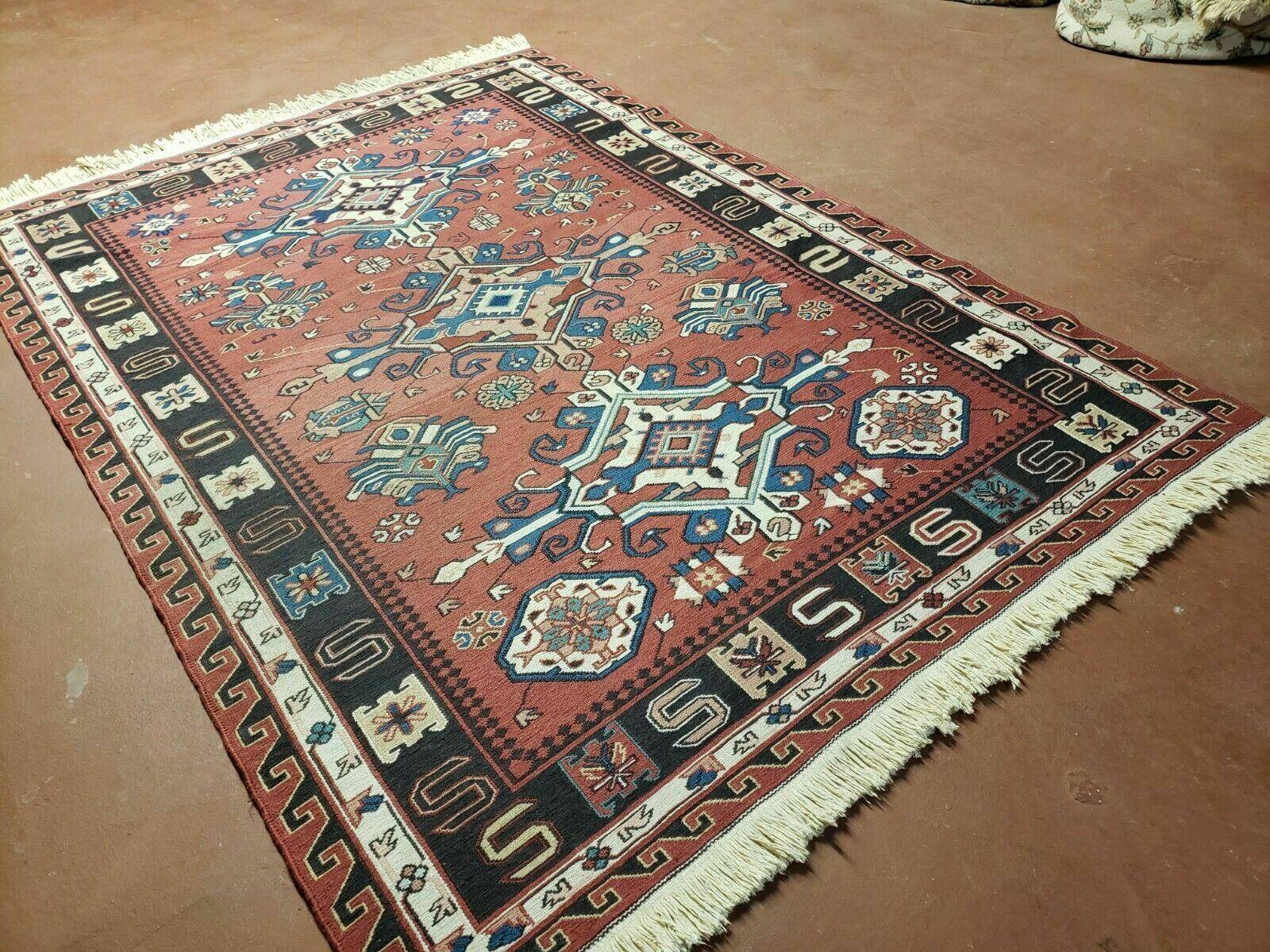 4' X 6' Vintage Russian Kilim Handmade Caucasian Soumak Flat Weave Wool Rug - Nuvé