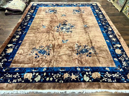 Antique Chinese Wool Rug 9x12, Large Peking Carpet, Handmade, Nichols Rug - Nuvé