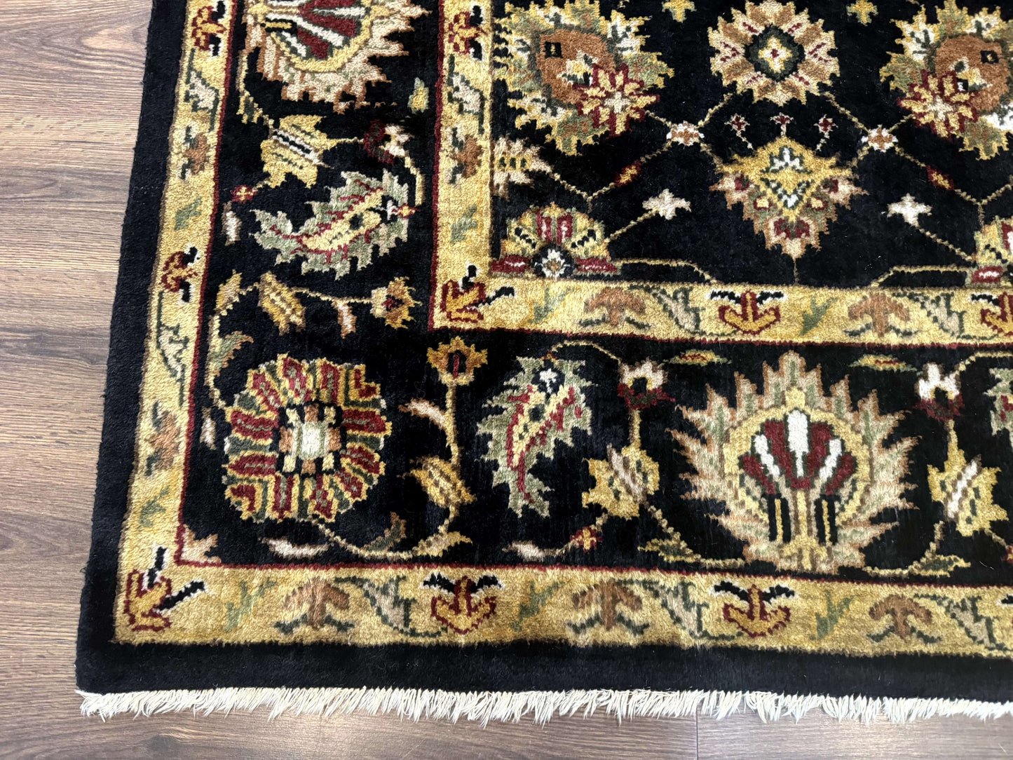 Indo Persian Mahal Rug 8x10, Black and Gold, Wool Hand Knotted Oriental Carpet - Nuvé