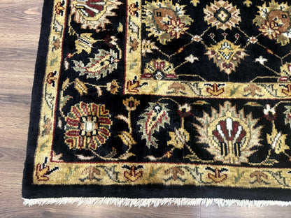 Indo Persian Mahal Rug 8x10, Black and Gold, Wool Hand Knotted Oriental Carpet - Nuvé