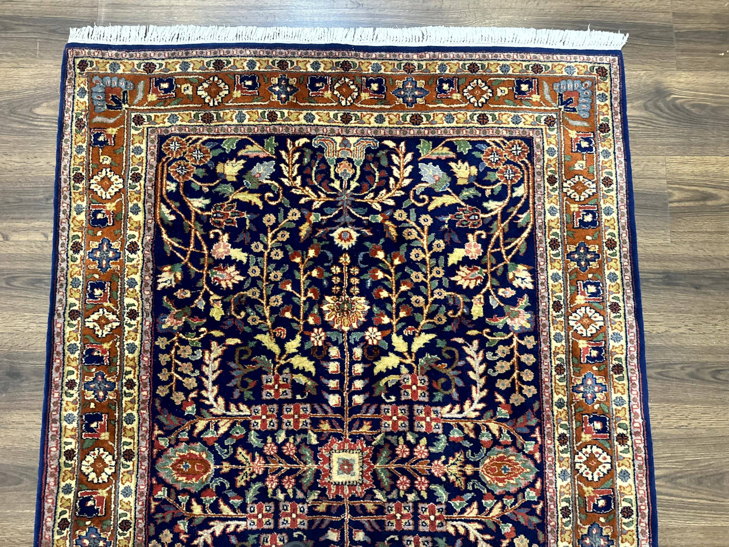 Indo Persian Sarouk Rug 4x6, Blue and Rust Red - Nuvé