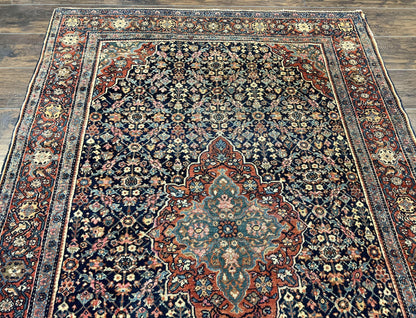Persian Rug 4x7 Antique Sarouk Farahan Carpet, Navy Blue and Red Wool Rug - Nuvé