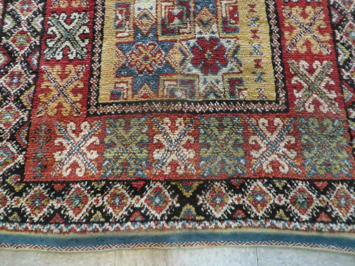Vintage Moroccan Rug 4x5 ft, Bronze Red Black, Geometric Stars, High Quality Moroccan Carpet, Berber Rug, Handmade Wool Area Rug, Unique Rug - Nuvé