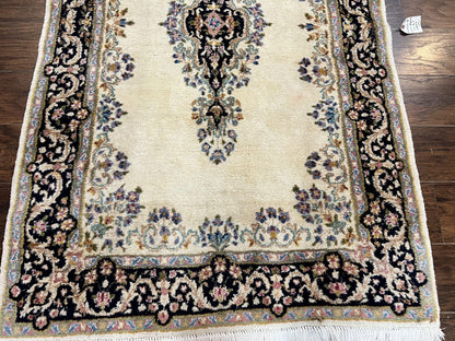 Persian Kirman Rug 4x7, Wool Hand Knotted Antique Carpet, Beige, Semi Open Field Medallion Rug, Traditional Handmade Oriental Rug - Nuvé