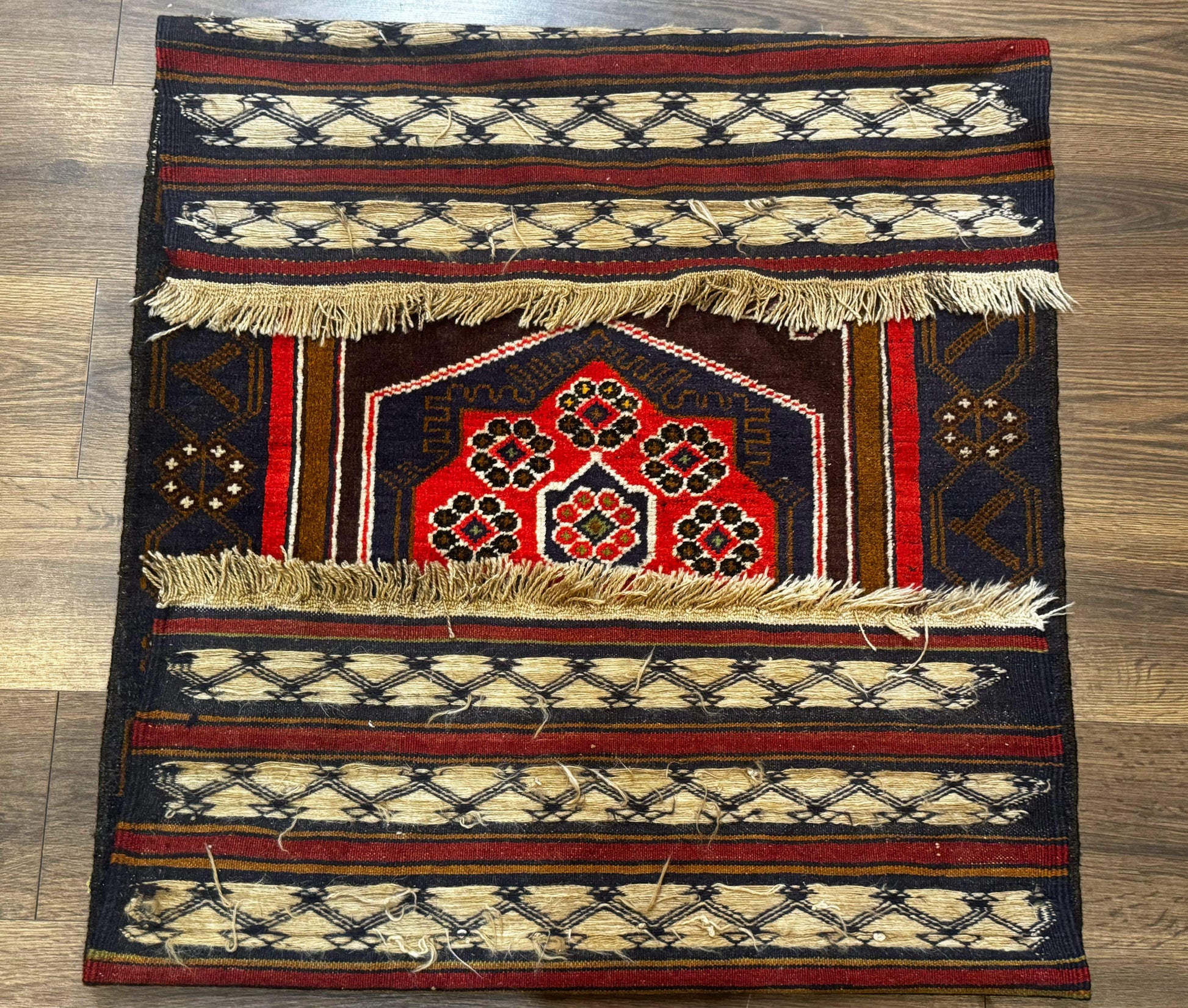 Afghan Rug 3x5, Tribal, Navy Blue, Wool, Handmade, Geometric, Rustic - Nuvé