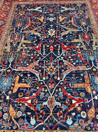 Hand-Knotted Afghani Bidjar Wool Rug – 9’x12’ – Intricate Geometric & Floral Motifs - Nuvé