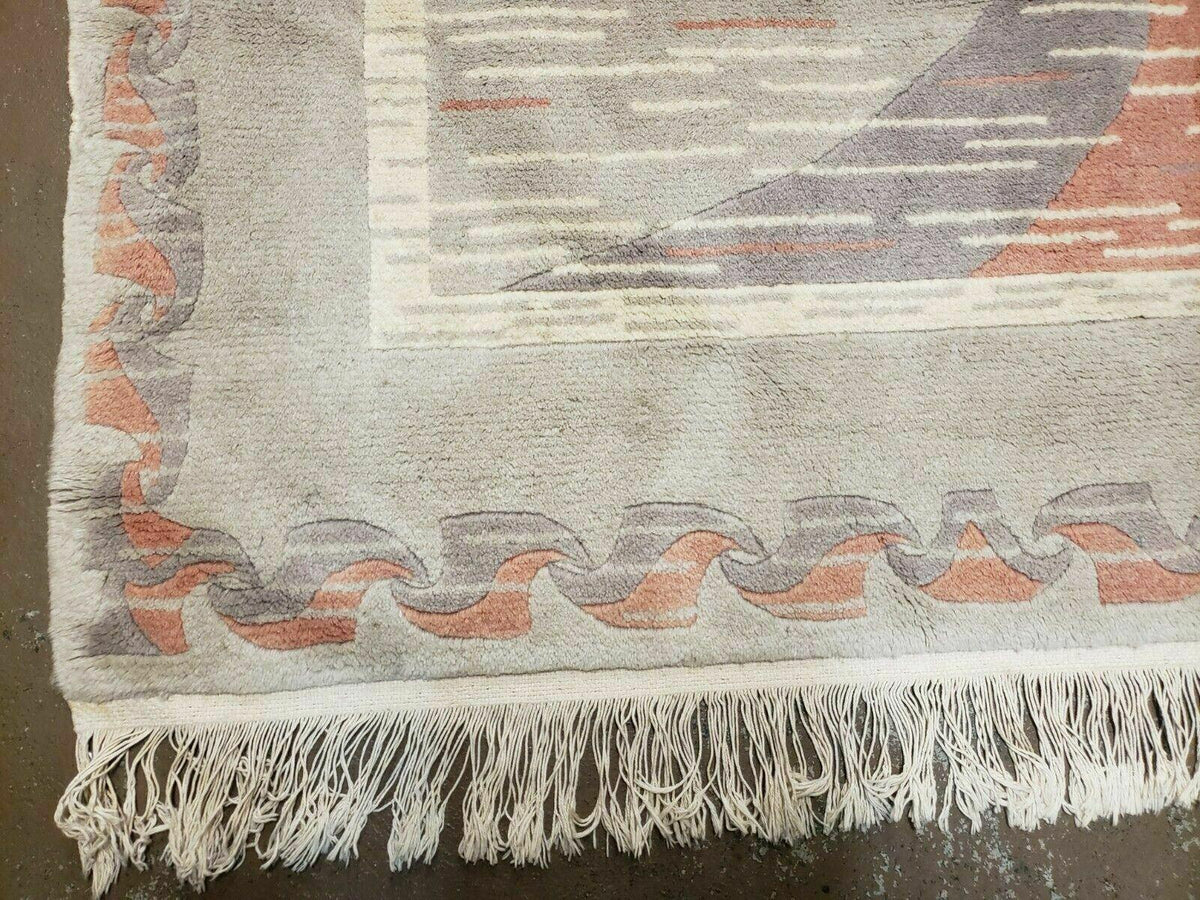 3' X 5' Handmade Modern Chinese Accent Rug - Silk on Cotton Carpet - Abstract Contemporary Design - Beige and Orange